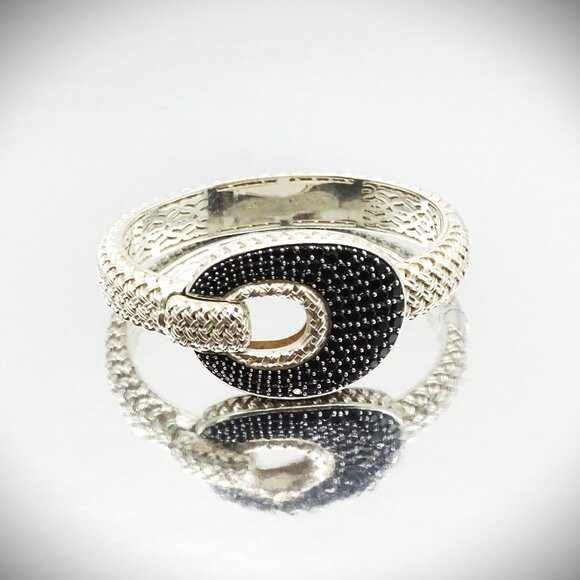 SLANE & SLANE Cabaret Sterling Silver Black Spinel Hinged Bangle Bracelet - Picture 3 of 11